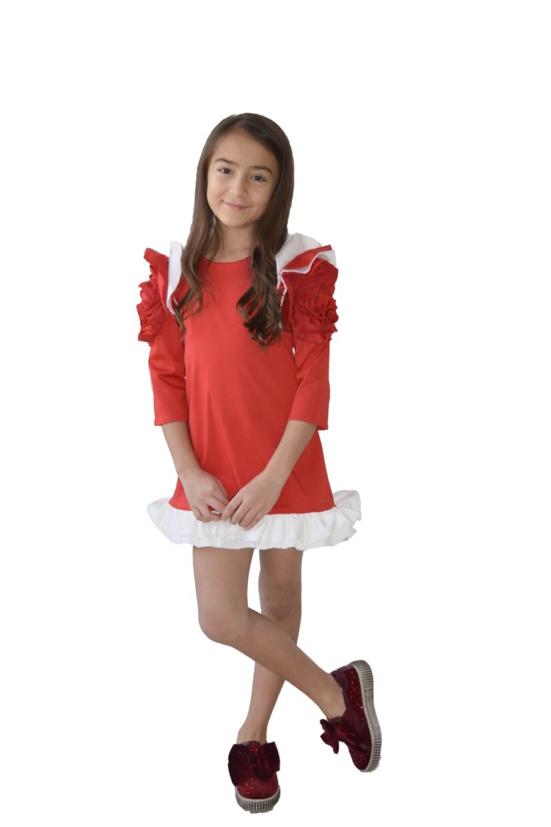 Rochie roșie Christmas Flower - haine copii Craciun - hainute copii