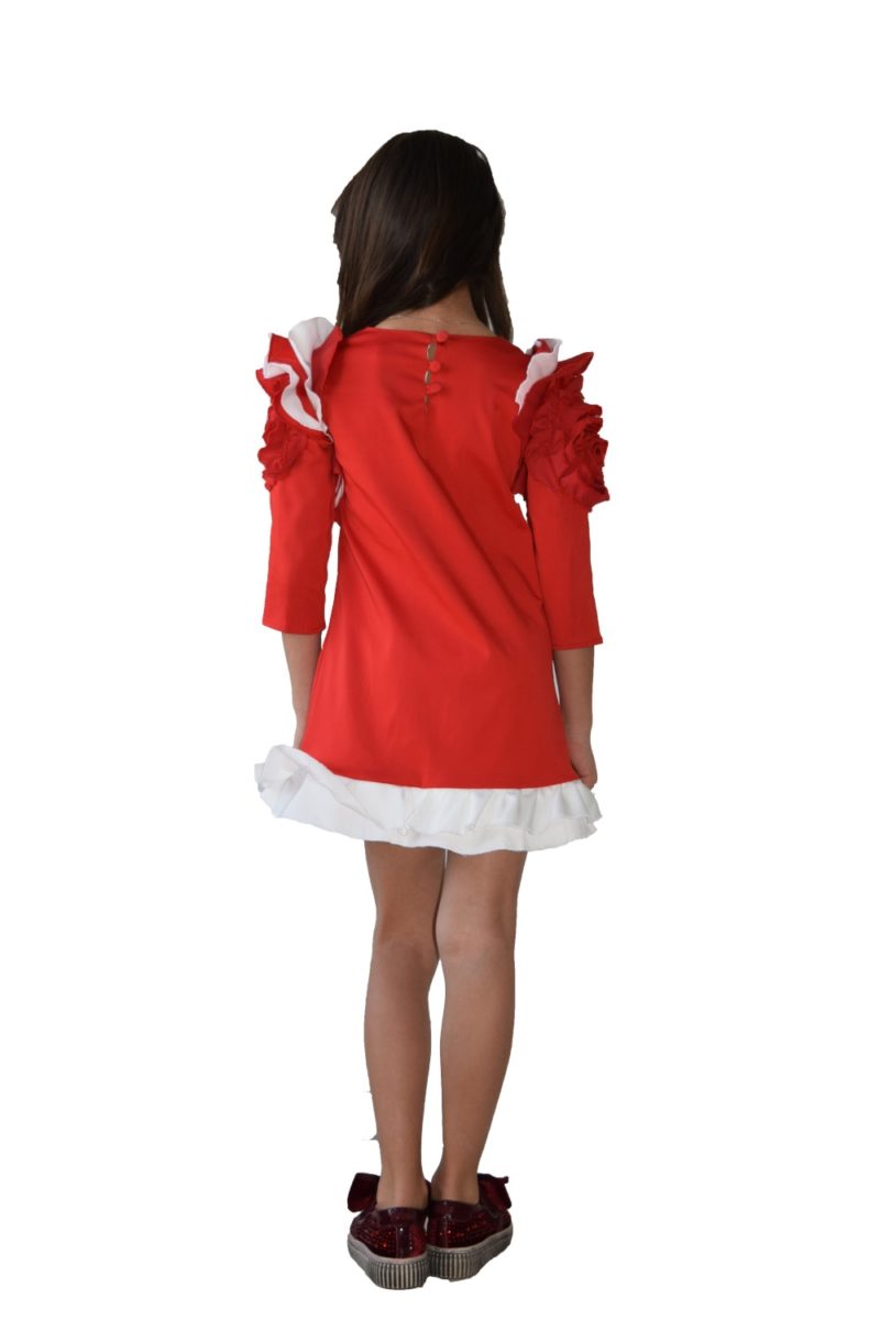 Rochie roșie Christmas Flower - haine copii Craciun - haine online