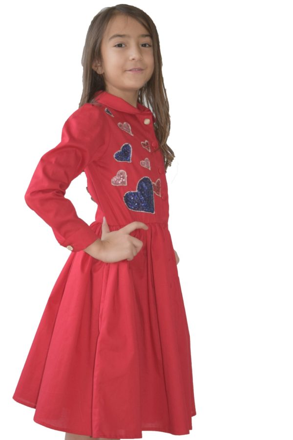 Rochie fete roșie Hearts - haine copii Craciun - haine online copii